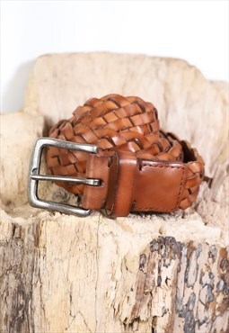 Tan plaited belt with silver buckle