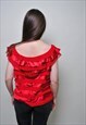 Y2K RUFFLE TOP, 00S RED SEXY PARTY TANK - EXTRA LARGE 