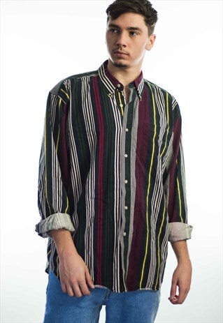VINTAGE RETRO STRIPE LOGO SHIRT 90S XL 15.8
