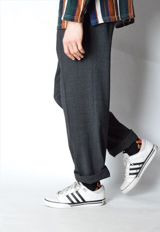VINTAGE 90S DARK GREY MINIMALIST WOOL BLEND PANTS