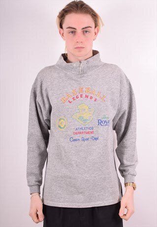 MENS VINTAGE SWEATSHIRT JUMPER MEDIUM GREY 90S
