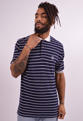VALENTINO MENS VINTAGE POLO SHIRT MEDIUM NAVY BLUE STRIPES 9