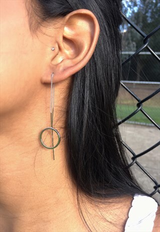 SILVER CIRCLE CHAIN THREAD EARRINGS (SMALL) - SURADESIRES