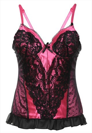 VINTAGE BLACK & PINK LACE Y2K BABYDOLL - S