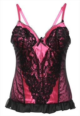 Vintage Black & Pink Lace Y2K Babydoll - S