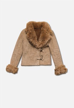 Vintage Y2K 00s penny lane afghan jacket in camel brown.