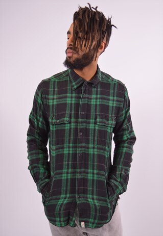 MENS VINTAGE FLANNEL SHIRT MEDIUM GREEN CHECK 90S