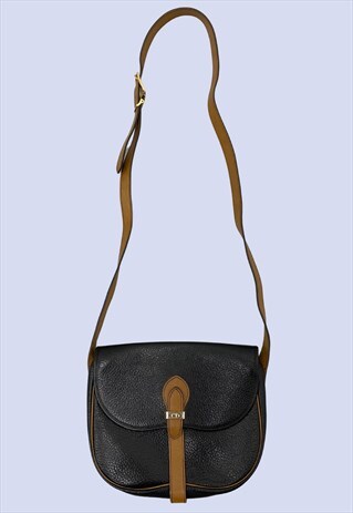 VINTAGE NAVY BLUE TAN LEATHER GRAIN CROSSBODY BAG