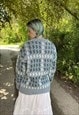 VINTAGE GRANDAD KNITTED 90S ABSTRACT COTTAGE BOHO JUMPER