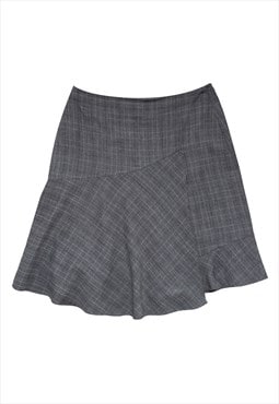 Vintage grey plaid midi skirt with ruffle hemline