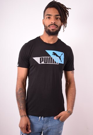 PUMA MENS VINTAGE T-SHIRT TOP SMALL BLACK 90S