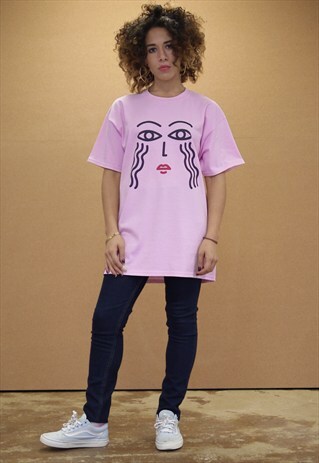 PINK SHORT SLEEVED T-SHIRT WITH ABSTRACT ATHENA PRINT 90S