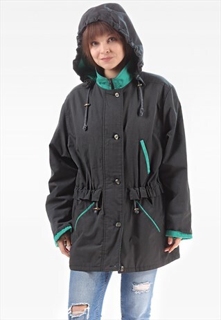 BLACK HOODED PARKA JACKET