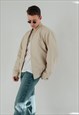 Vintage Bomber Style Zip Up Light Men Jacket in Cream XL