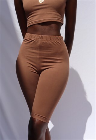 BROWN OLIVIA BIKER SHORTS