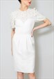 Nina Ricci Vintage 80's Cream Short Sleeve Lace Dress