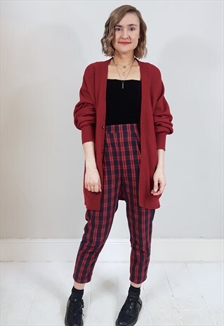 VINTAGE 90'S RED PURE NEW WOOL OVERSIZED GRANDAD CARDIGAN