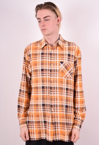 MENS VINTAGE SHIRT XL YELLOW CHECK 90S
