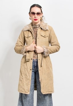 Vintage corduroy jacket in beige insulated trench women XS