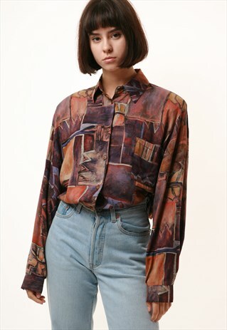 80S VINTAGE OVERSIZED PATTERN MULTI SHIRT BLOUSE 1115