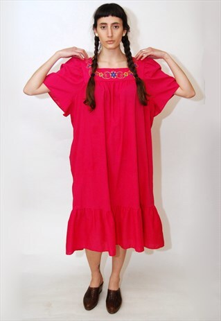 VINTAGE SMOCK DRESS TENT 90S CAFTAN FLORAL LOOSE OVERSIZE 80