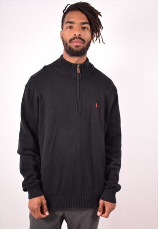 POLO RALPH LAUREN MENS VINTAGE JUMPER SWEATER XL BLACK 90S