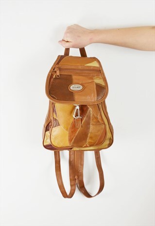 BROWN LEATHER PATCHWORK BACKPACK BAG