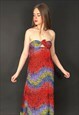 70'S VINTAGE BANDEAU STRAPLESS MULTI COLOURED MAXI DRESS