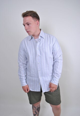 NATIVE PRINT STRIPED BOHO SHIRT, SIZE M