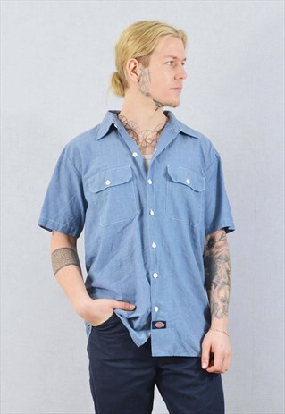 VINTAGE DICKIES WORK SHIRT SHORT SLEEVE BLUE