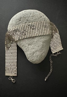 Vintage 70's Silver Metal Chainmail Choker Necklace