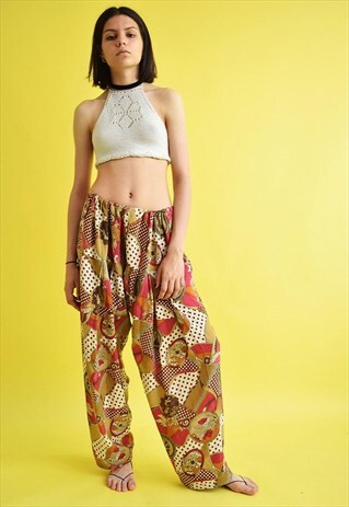 90'S RETRO BOHO ABSTRACT PATTERN LOOSE HAREM TROUSERS