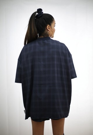 NAVY TARTAN OVERSIZED TOP