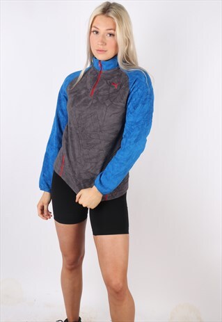 VINTAGE PUMA FLEECE JUMPER SWEATER SLIM 1/4 ZIP 6 8 XS Y2K