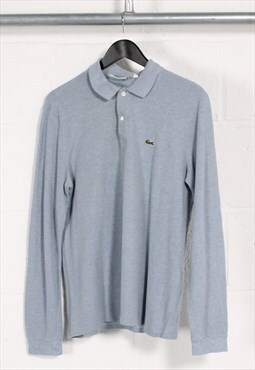 Vintage Lacoste Polo Shirt in Blue Long Sleeve Tee Medium