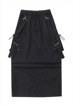 Cargo pocket maxi skirt utility buckle bottoms in black