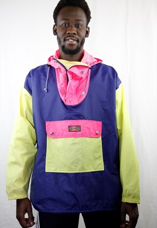 80'S VINTAGE NEON HOODED WINDBREAKER