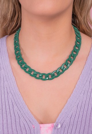 PRELOVED DEEP GREEN COLOURED METAL CHUNKY CHAIN NECKLACE