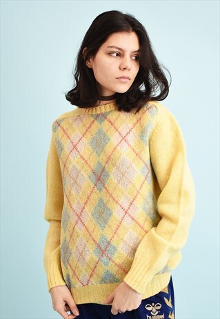 70'S RETRO RETRO ARGYLE PATTERN PASTEL KNIT JUMPER