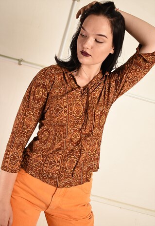 VINTAGE Y2K FESTIVAL EASTERN INSPIRED TOP IN BROWN