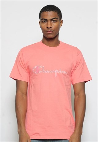 VINTAGE CHAMPION PRINT LOGO T-SHIRT PINK