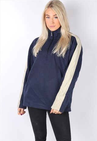 VINTAGE 1/4 ZIP FLEECE SWEATER JUMPER OVERSIZED BLUE M/L 90S