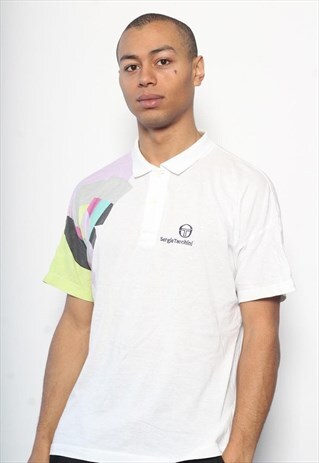 VINTAGE SERGIO TACCHINI PATTERN LOGO POLO SHIRT WHITE