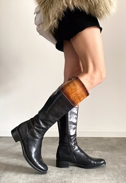 Vintage Y2K 00s real leather black knee boots 