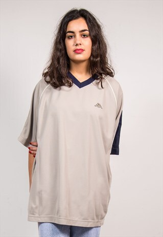 90'S VINTAGE KAPPA BEIGE V-NECK SPORTS T-SHIRT