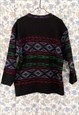 VINTAGE 80'S BLACK PATTERNED JUMPER- S/M