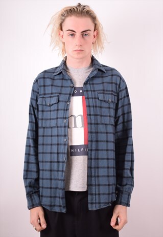NIKE MENS VINTAGE FLANNEL SHIRT MEDIUM BLUE CHECK 90S