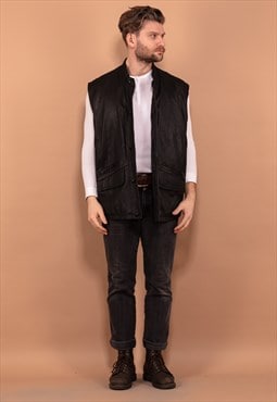 Vintage 90's Men Leather Button Up Vest in Black