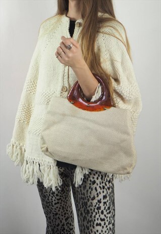 VINTAGE WOVEN AMBER HANDLE BAG