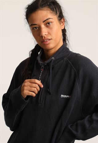 VINTAGE REEBOK EMBROIDERED CORD 1/4 ZIP SWEATSHIRT